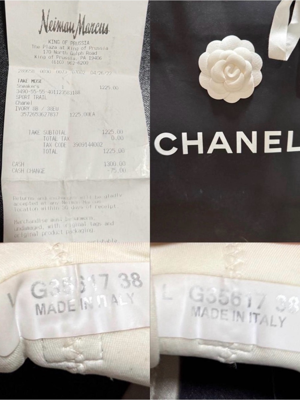 CHANEL White and Black Low-Top Women's Sneakers - Picture 5 of 9